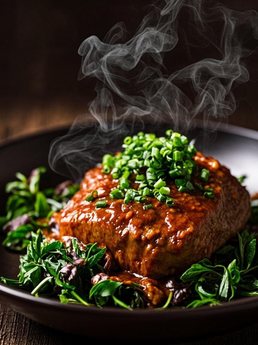 A plated gourmet dish under warm light